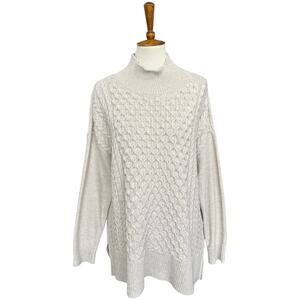 NWT Crown & Ivy Knit Fisherman Coastal Oatmeal Mock Neck Sweater Size Medium